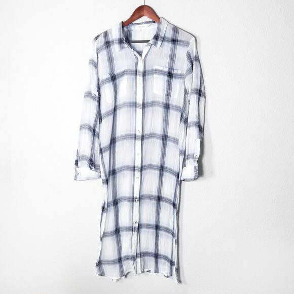 Calvin Klein Tops - Calvin Klein Women’s Gauzy Plaid Shirt Dress Coastal Minimalist Light Cotton L